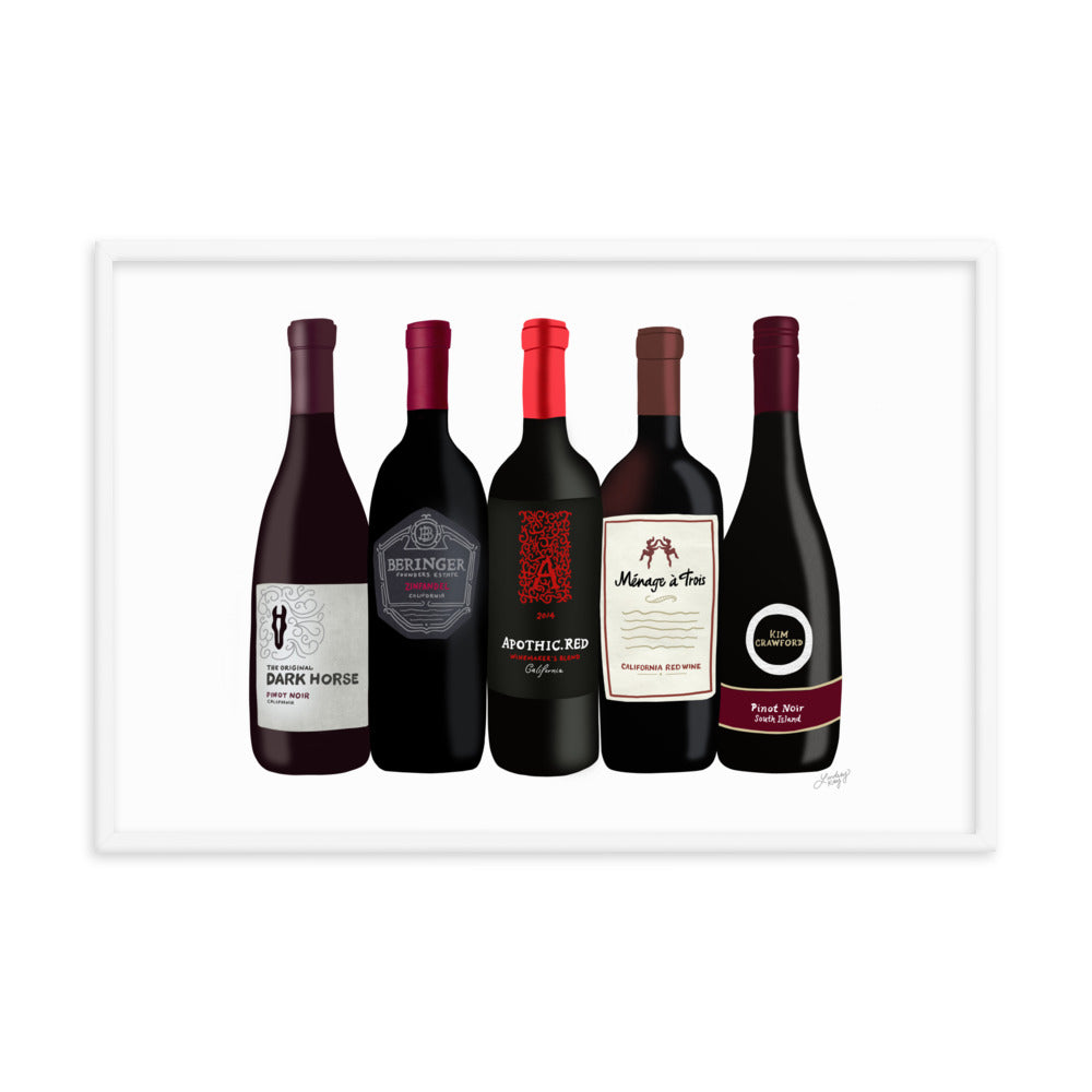 Red Wine Bottles Illustration - Framed Matte Print